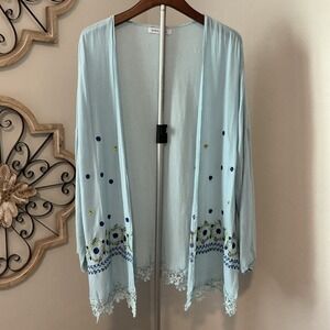 Misslook Open Lightweight Cardigan Multi Embroidery Crochet Hem 2x